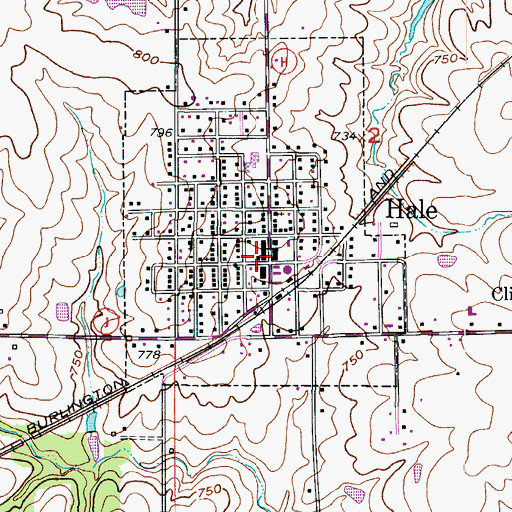 Topographic Map of Hale Post Office, MO