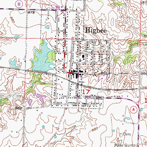 Topographic Map of Higbee Post Office, MO