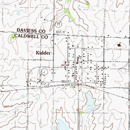 Topographic Map of Kidder Post Office, MO