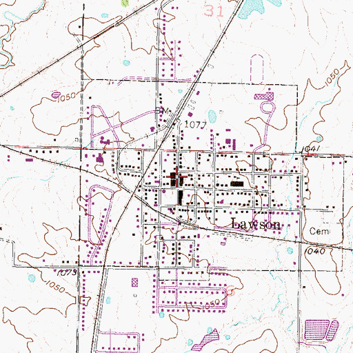 Topographic Map of Lawson Post Office, MO