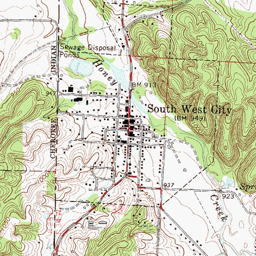 Topographic Map of South West City Post Office, MO