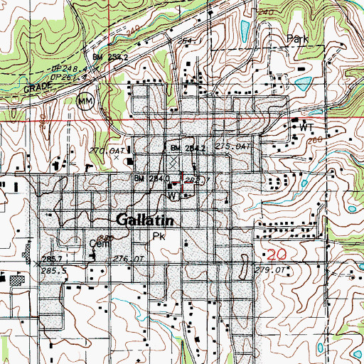 Topographic Map of Gallatin Post Office, MO