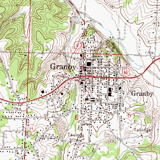 Topographic Map of Granby Post Office, MO
