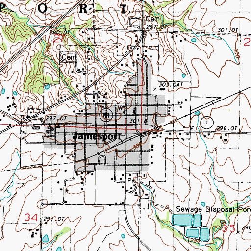 Topographic Map of Jamesport Post Office, MO