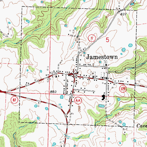 Topographic Map of Jamestown Post Office, MO