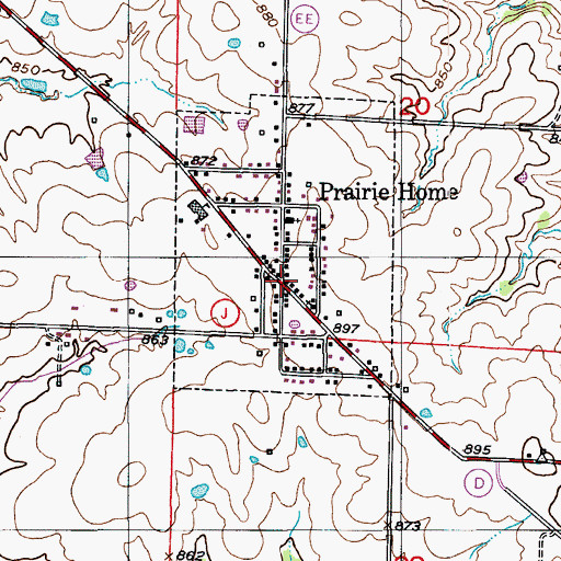 Topographic Map of Prairie Home Post Office, MO
