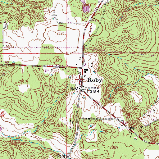 Topographic Map of Roby Post Office, MO