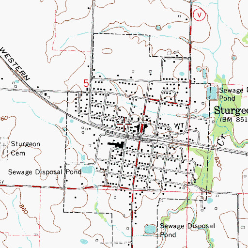 Topographic Map of Sturgeon Post Office, MO