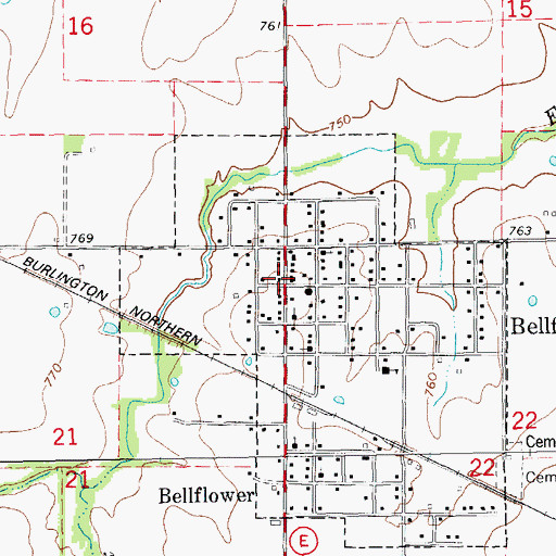 Topographic Map of Bellflower Post Office, MO