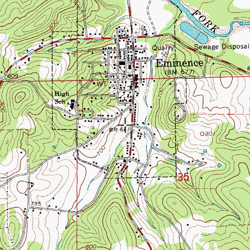 Topographic Map of Eminence Post Office, MO