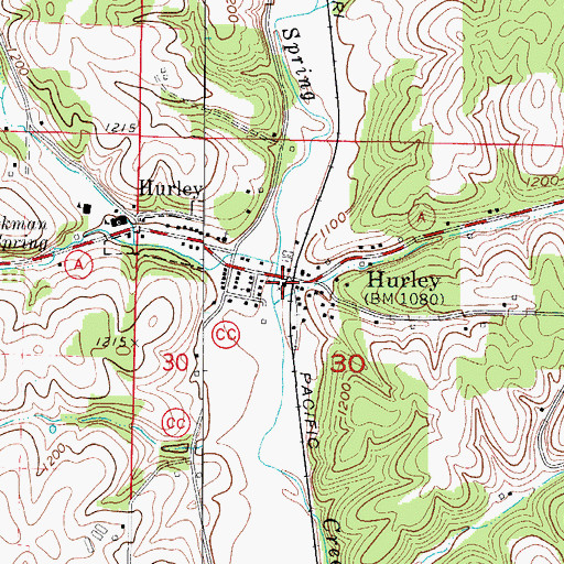Topographic Map of Hurley Post Office, MO