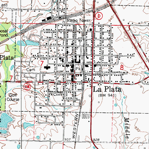 Topographic Map of La Plata Post Office, MO
