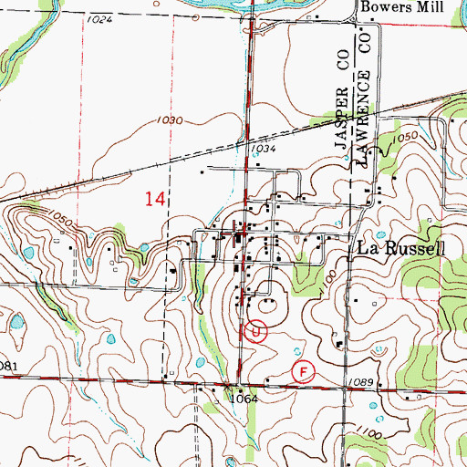 Topographic Map of La Russell Post Office, MO