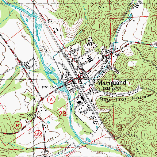 Topographic Map of Marquand Post Office, MO