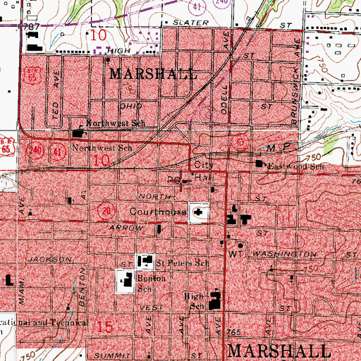 Topographic Map of Marshall Post Office, MO