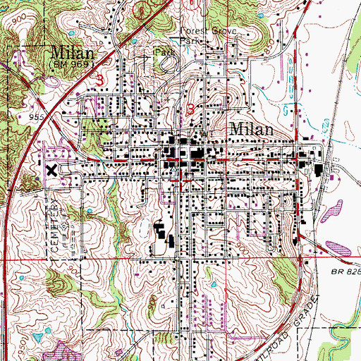 Topographic Map of Milan Post Office, MO