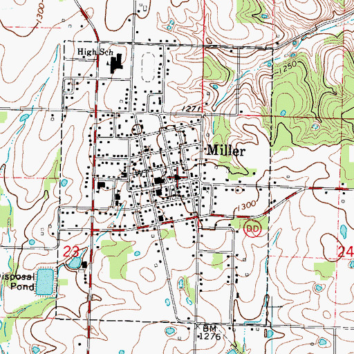 Topographic Map of Miller Post Office, MO