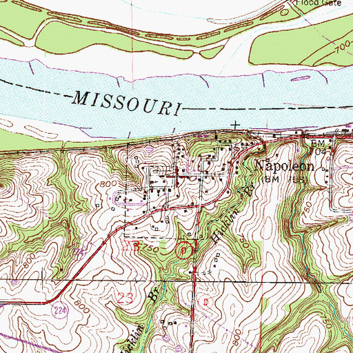 Topographic Map of Napoleon Post Office, MO