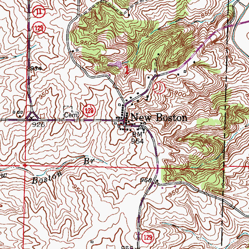 Topographic Map of New Boston Post Office, MO