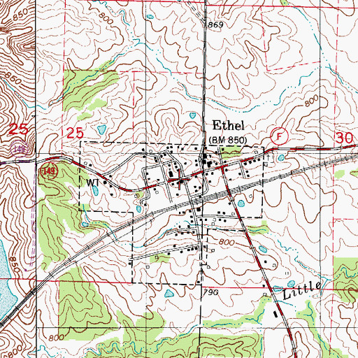 Topographic Map of Ethel Post Office, MO