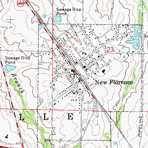 Topographic Map of New Florence Post Office, MO