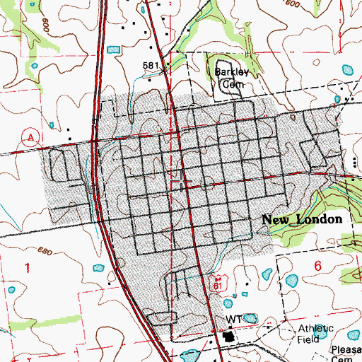 Topographic Map of New London Post Office, MO
