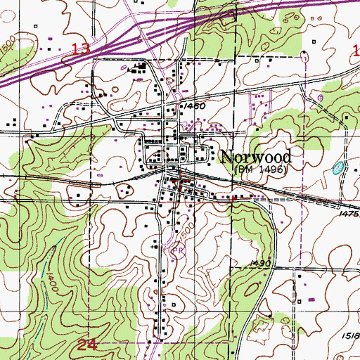 Topographic Map of Norwood Post Office, MO