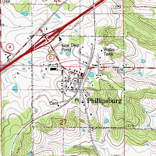 Topographic Map of Phillipsburg Post Office, MO
