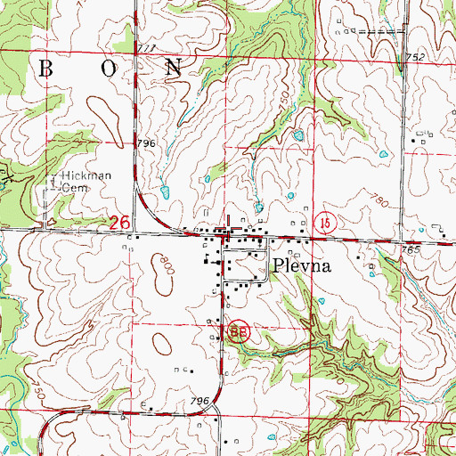 Topographic Map of Plevna Post Office, MO