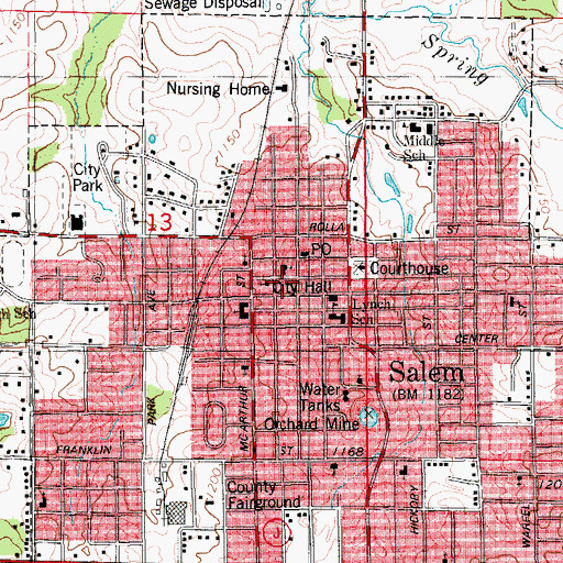 Topographic Map of Salem Post Office, MO