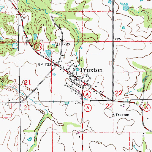Topographic Map of Truxton Post Office, MO