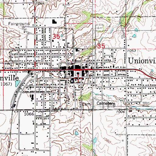 Topographic Map of Unionville Post Office, MO
