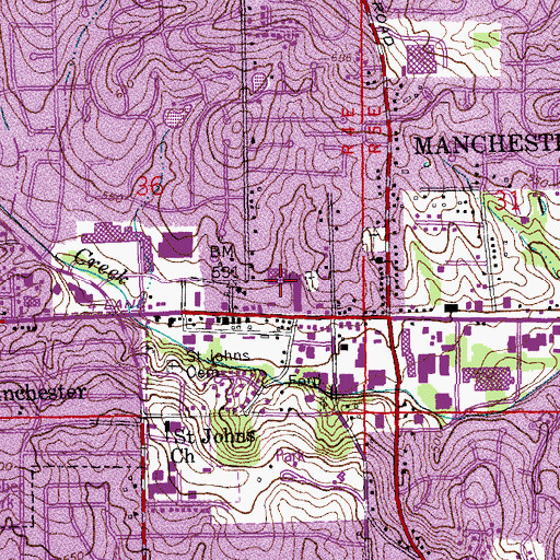 Topographic Map of Manchester Post Office, MO