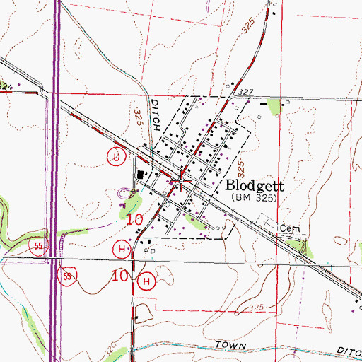 Topographic Map of Blodgett Post Office, MO