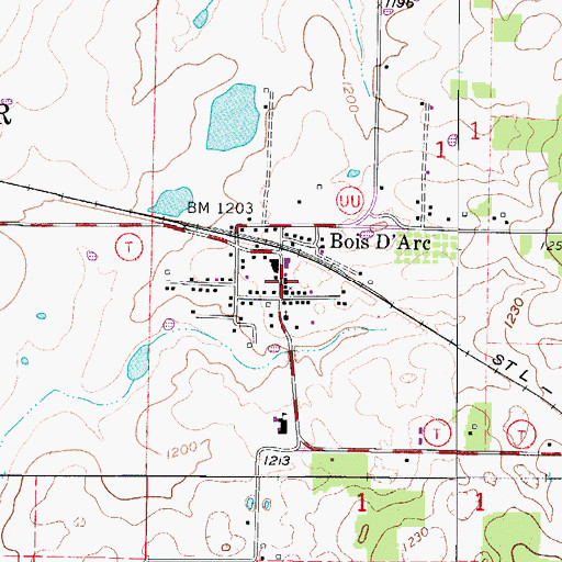 Topographic Map of Bois D'Arc Post Office, MO