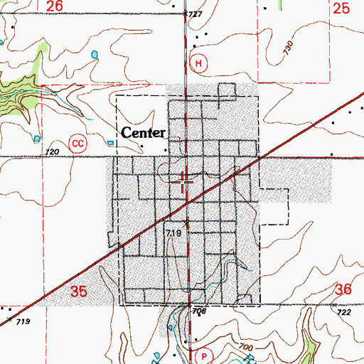 Topographic Map of Center Post Office, MO