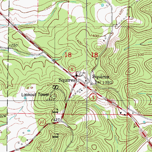 Topographic Map of Squires Post Office, MO