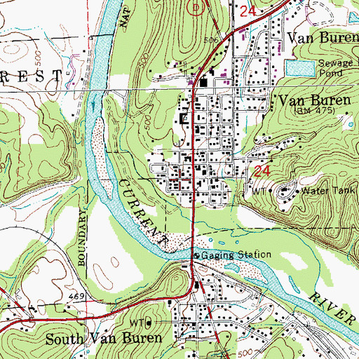Topographic Map of Van Buren Post Office, MO