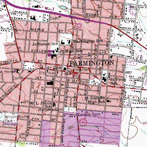 Topographic Map of Farmington Post Office, MO