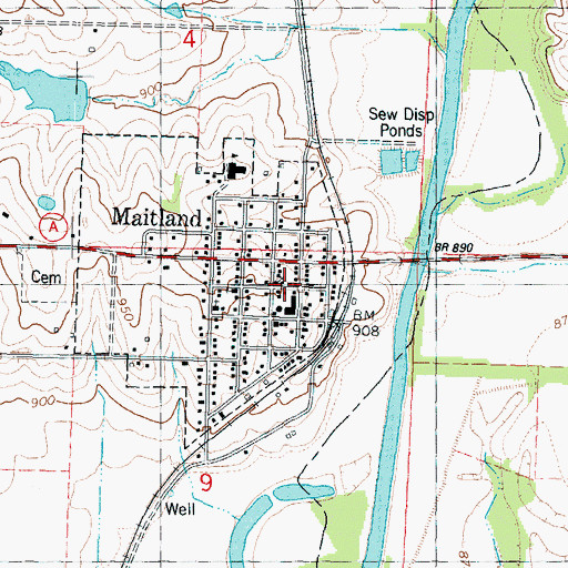 Topographic Map of Maitland Post Office, MO