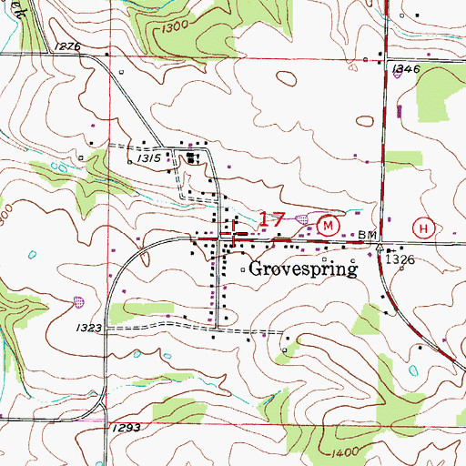 Topographic Map of Grovespring Post Office, MO