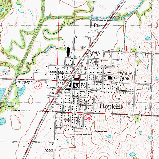 Topographic Map of Hopkins Post Office, MO