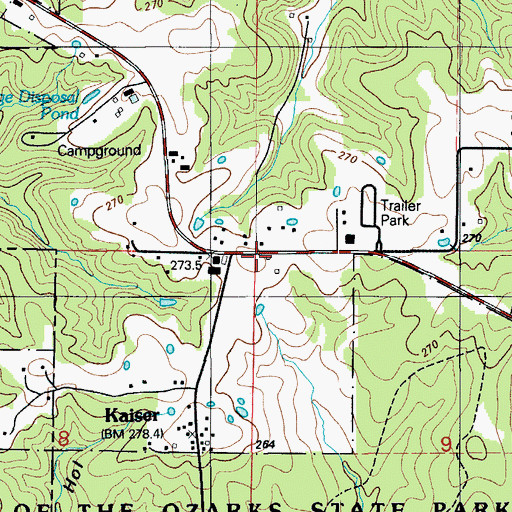Topographic Map of Kaiser Post Office, MO