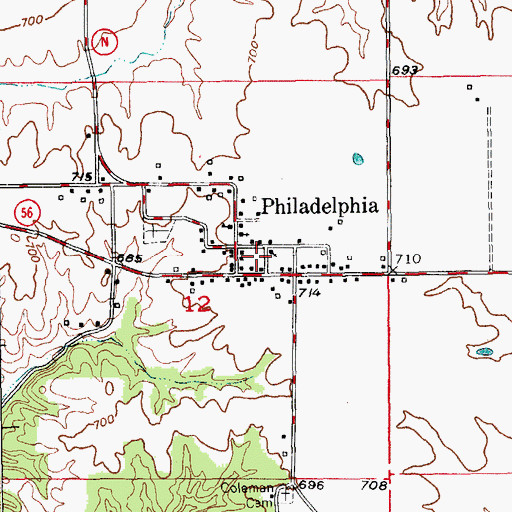 Topographic Map of Philadelphia Post Office, MO