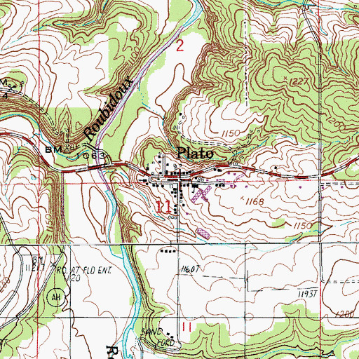 Topographic Map of Plato Post Office, MO