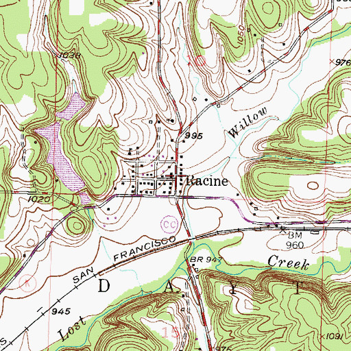 Topographic Map of Racine Post Office, MO