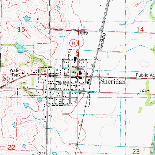 Topographic Map of Sheridan Post Office, MO