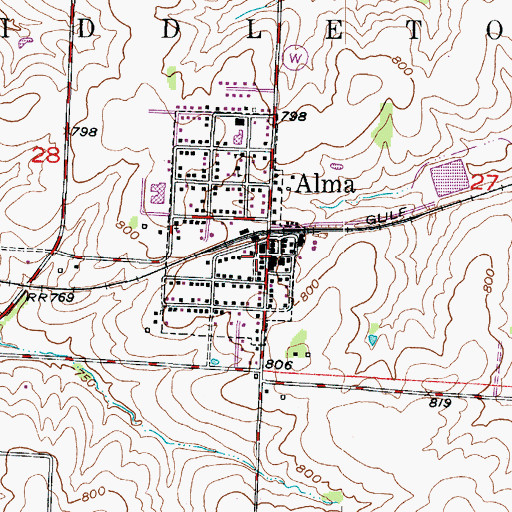 Topographic Map of Alma Post Office, MO