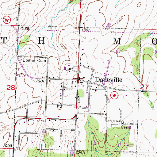 Topographic Map of Dadeville Post Office, MO