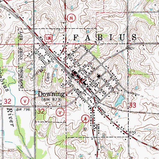 Topographic Map of Downing Post Office, MO